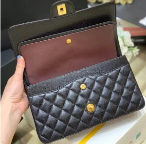 10A Borsa Jumbo a doppia patta di alta qualità di livello superiore Designer di lusso 25CM 30cm Vera pelle di caviale di agnello Borsa classica tutta nera Borsa trapuntata a spalla