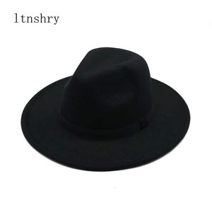 Cappelli a tesa larga Cappello Fedora a secchiello Cappello in feltro Donna Trilby Chapeu Feminino Donna Uomo Jazz Church Godfather Sombrero Caps 231027