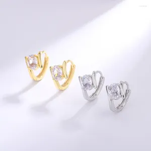 Серьги-гвоздики из стерлингового серебра S925, универсальное кольцо с пряжкой для ушей с одним бриллиантом, женское кольцо в стиле меньшинств, 2023