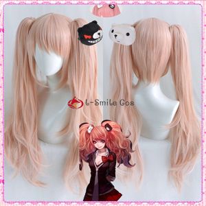 Kostiumy Catsuit Wysoka jakość Danganronpa v3 enoshima junko różowe peruki cosplay z dwoma kucykami odpornymi na syntetyczne włosy anime + czapka peruka