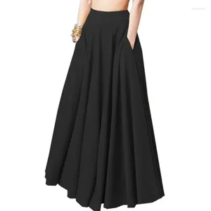 Skirts Spring Women's Elastic Waist Pocket Solid Color Breathable Half Body Pleated Skirt Micro Polyester Long Dresses