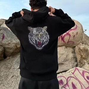 Männer Hoodies Persönlichkeit Herren Lose Sweatshirt Schwarz Tiger Strass Hoody Männlich Casual Warme Sport Jacke Mäntel Frauen Pullover