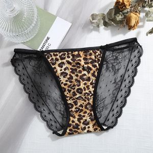 Mutandine leopardate in seta ghiaccio Slip da donna in pizzo Wild Panther Panties da donna a vita media