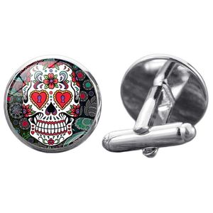 Запонки в стиле мексиканского народного искусства с сахарным черепом в стиле ретро, гипербола 8, День мертвых, вечерние со скелетом, мужская рубашка с рукавами, запонки255z
