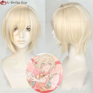 Catsuit Costumes Game Ensemble Stars es Cosplay Tenshouin Eichi Kort mjölk Golden värmebeständig syntetisk hår Hallowee Party Wigs + Wig Cap