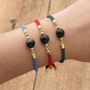Charm Bracelets Natural Stone Obsidian For Women Men Friends Adjustable Rope Fashion Couple Jewelry