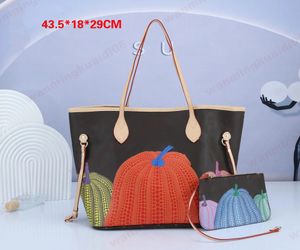 Moda Luxo YK Pumpkin Print Series Sacos de compras Mulheres 2 PCs Conjunto de bolsa de bolsa de bolsa de bolsa de bolsa de ombro de bolsa de ombro com carteira de moeda com carteira de moeda