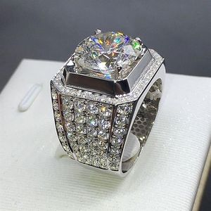 Joias artesanais masculinas moda anéis preenchidos com ouro branco corte redondo 4ct diamante cz anel de noivado para homens bijuterias3104