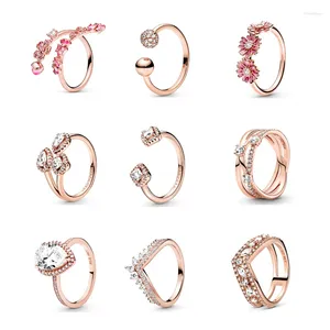 Cluster Ringe 2024 Sommer 925 Sterling Silber Pflaumenblüte Gänseblümchen Engel Öffnung Charms für Frauen Verlobung Schmuck Jubiläum