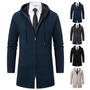 Men Blends Sweater Coat Knitted Long Trench Luxury Designer Winter Fleece Y2K High Quality Zipper Jacket Korean Style Hooded Cardigan 231026