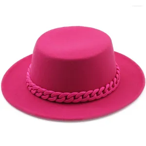 Berets Women Summer Candy Color Wide Brim Wool Jazz Fedora Hats Panama Trilby Cap Trend Gambler Hat Wholesale