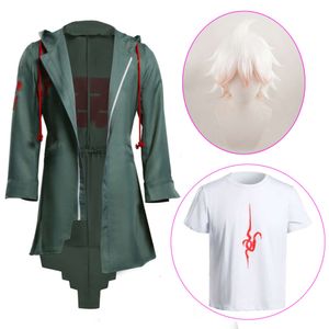 Trajes de Catsuit Super Danganronpa 2 Nagito Komaeda Jaqueta T-shirt Trajes de Halloween para Mulheres Homens Adultos Anime Roupas Cosplay Peruca