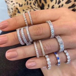 2020 Sparkling Luxury Jewelry 925 Sterling Silver White Topaz Cz Diamond Gemstones Löfte kvinnor Bröllopsengagemang Band Ring för 265C