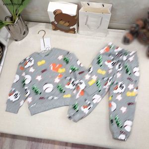 Nowe dresy dla niemowląt jesień litera zwierząt wzór drukowania dwuczęściowego zestawu dla dzieci Rozmiar 100-160 okrągły sweter i spodnie Oct25