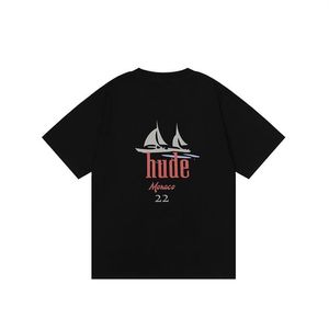 23ss Spring Summer Sail Boat Print Tee T shirt Runner Paint Europe Skateboard Men Women Casual US Size Tshirt273G