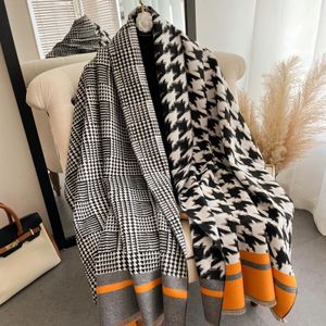 Lenços marca cobertor cachecol para mulheres xadrez preto e branco houndstooth cashmere quente grosso longo pashmina xales 231026