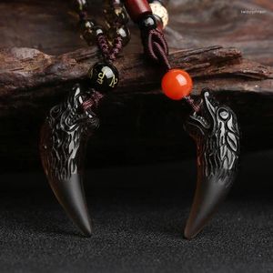 Anhänger Natürlicher Obsidian Wolfszahn Anhänger Halskette Herren Charm Schmuck Modeaccessoires Handgeschnitztes Amulett Frau Glücksgeschenke