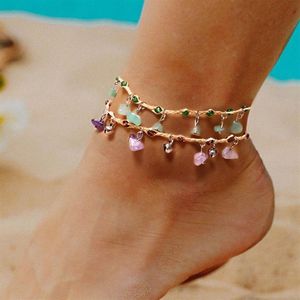 12 pezzi nuovo involucro in rattan Vsco cavigliera piede pietra colorata braccialetto a piedi nudi amicizia cavigliere Boho Beach gioielli gamba per le donne2496