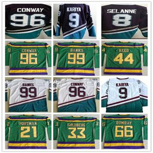 Benutzerdefinierte Hockey-Trikots Vintage Movie 96 Charlie Conway Hockey 8 Teemu Selanne 9 Paul Kariya 99 Banks 44 Reed 21 Portman Bombay Goldberg Jersey CCM Personalisieren Sie jeden Namen