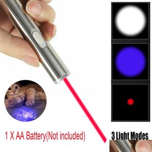 Wskaźniki laserowe 3-w-1 650 nm LED Red Laser Wskaźnik Pen UV Light Single Beam Mini AA Cat Pet Toys Fainlight NOS Włączanie akumulatora del dhloz