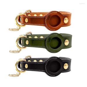 Coleiras de cachorro luxo couro genuíno airtags pet colar ajustável para filhote de cachorro médio anti-perdido com suporte airtag