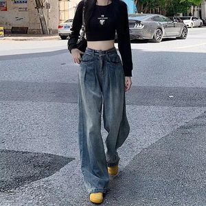 Kadınlar kot retro yüksek bel bootcut geniş bacak kadınlar sonbahar kış pantolon zemin uzunluk pantolon moda sokak sokak kıyafetleri