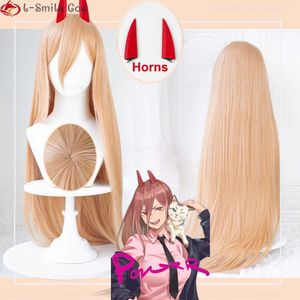 Catsuit Costumes High Quality100cm Long Chainsaw Man Cosplay Power Orange Hair Horns Heat Resistant Makima Wigs Props + Wig Cap