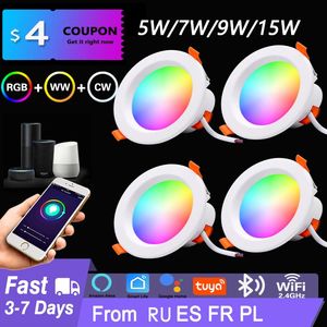 Andra hemträdgårdar LED Downlight WiFi Tuya Smart Life Dimning Spot Bluetooth Lamp 7W 9W 15W RGB Ändra varmt svalt ljusarbete med Alexa Google 231027