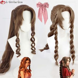 Catsuit kostümleri oyunu ffvii cosplay aerith gainsborough final fantasy vii Brown Isıya dayanıklı sentetik cadılar bayramı parti perukları + peruk kapağı