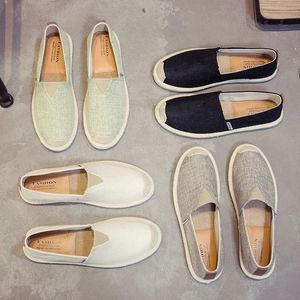 Klänningskor andas linne casual mäns gamla beijing duk duk sommar fritid platt fiskare kör promenader loafers 231026