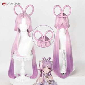 Trajes de gato de alta qualidade Jogo Honkai: Star Rail Fu Xuan Cosplay 90cm Rosa Roxo Gradiente Resistente ao Calor Cabelo Anime Perucas + Peruca Cap