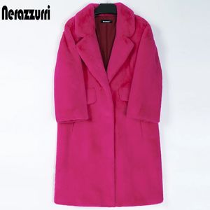 Pelliccia da donna finta nerazzurri inverno lungo rosa cappotto da donna bavero caldo spesso nero morbido soffice giacca allentata elegante moda coreana 231026