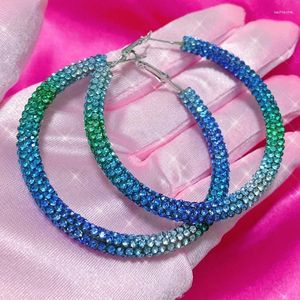 Hoop Earrings Y2K Blue Crystal Korean Fashion Charms Circular Ring For Women Punk Jewelry Sexy Accessories Geometry