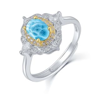 Mode smycken 0 50CT Natural Vintage Blue Larimar Gemstones 925 Sterling Silver smycken Engagement Wedding Ring 210524260U