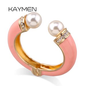 Bangle KAYMEN Fashion Women 9 Colors Double Imitation Pearls and Rhinestones Enamels Bracelet Statement Bangle BR-03155 wholesale 231027
