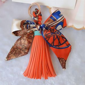 Ribbon Bow Women Keychains Scarf Bowknot Pu Leather Tassel Car Key Chain Ring Holder Fashion Pendant Jewelry Keyring Charms Bag AC188Y