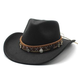 Geniş Memlu Şapkalar Kova Vintage Western Cowboy Hat Erkekler Retro Bowler Fedora Kadın Siyah Kırmızı Felt Caz Cap Four Seasons Cowgirl Sombrero 231027