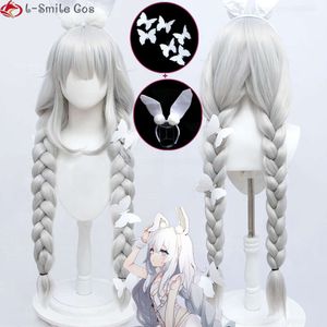 Catsuit Costumes Game Azur Lane MNF Le Malin Cosplay 90cm Sier White Thick Braid Heat Resistant Synthetic Hair Party Cute Wigs + Wig Cap