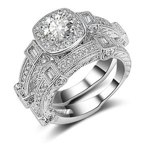 Set di 2 anelli con impostazioni a 4 punte, in oro bianco 18 carati, coppia di anelli, gioielli da donna, uomo, matrimonio, accessori da sposa, taglia 6 7 8 9172j