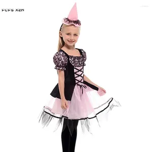 Theme Costume Pink Kids Children Sorceress Cosplays Halloween Gothic Witch Costumes For Girls Purim Carnival Stage Play Masquerade Party