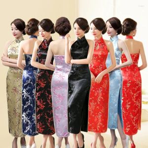 Roupas étnicas Sexy Mulheres Backless Vestido de Noite Vintage Lady Cetim Cheongsam Chinês Novidade Qipao Flor Oversize Party