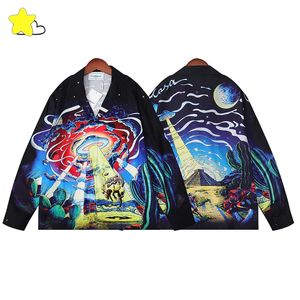 24SS Casual Fashion Full Printing V-Neck Long Sleeve Shirt Men Women Streetwear Oversized Shirts Top