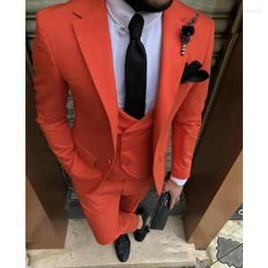 Herrenanzüge Herren-Blazer Orange Rot Reverskragen Herrenanzug Kostüm Homme Bräutigam Hochzeit Smoking Prom Masculino Slim Fit Blazer Hose