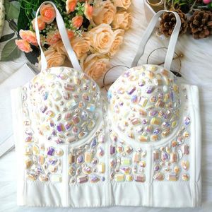 Canotte da donna Canotte di cristallo da donna con reggiseno incorporato Indumenti da notte per donna Bustier Corsetto Crop Top Glitter Costumi di scena Discoteca