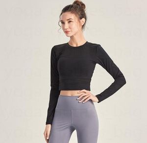 lu yoga clothing Women039s new gauze stitching exposed umbilical slimming sexy quickdrying closefitting longsleeved Tshirt 2004884