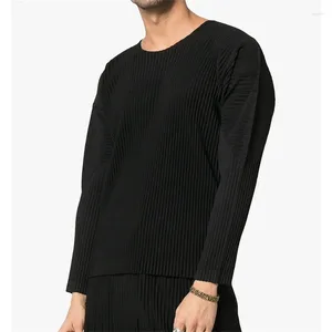 Men's T Shirts Long Sleeve T-shirt 2024 Spring Pleated Fabric Top Pleat Loose Round Neck Versatile Leisure Comfort Tees