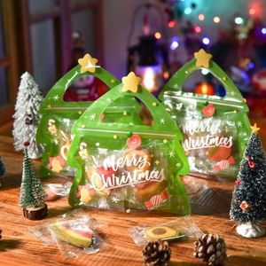 Sacchetti regalo di Natale con manici Custodia in plastica con cerniera Stand Up Borsa per caramelle unica di buon Natale con finestra frontale trasparente per bomboniere