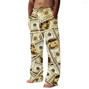 Men's Pants American Dollar Print Loose Beach Long Pant 2023 Spring Summer Casual Trousers Mens Leisure Drawstring Waist Tie-up