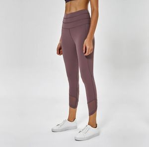L66 Spandex High Waist Women Mesh Yoga Pant Solid Black Sports Gym Wear Leggings Printed Elastic Fitness Lady Overall Capris Tigh6414754