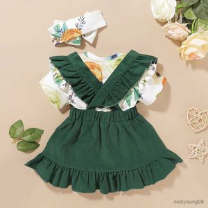 Set di abbigliamento Set di vestiti per neonata in cotone Manica floreale con volant Solido Gonna con volant Gonna con fiocco Bowknot 3 Outfit R231028